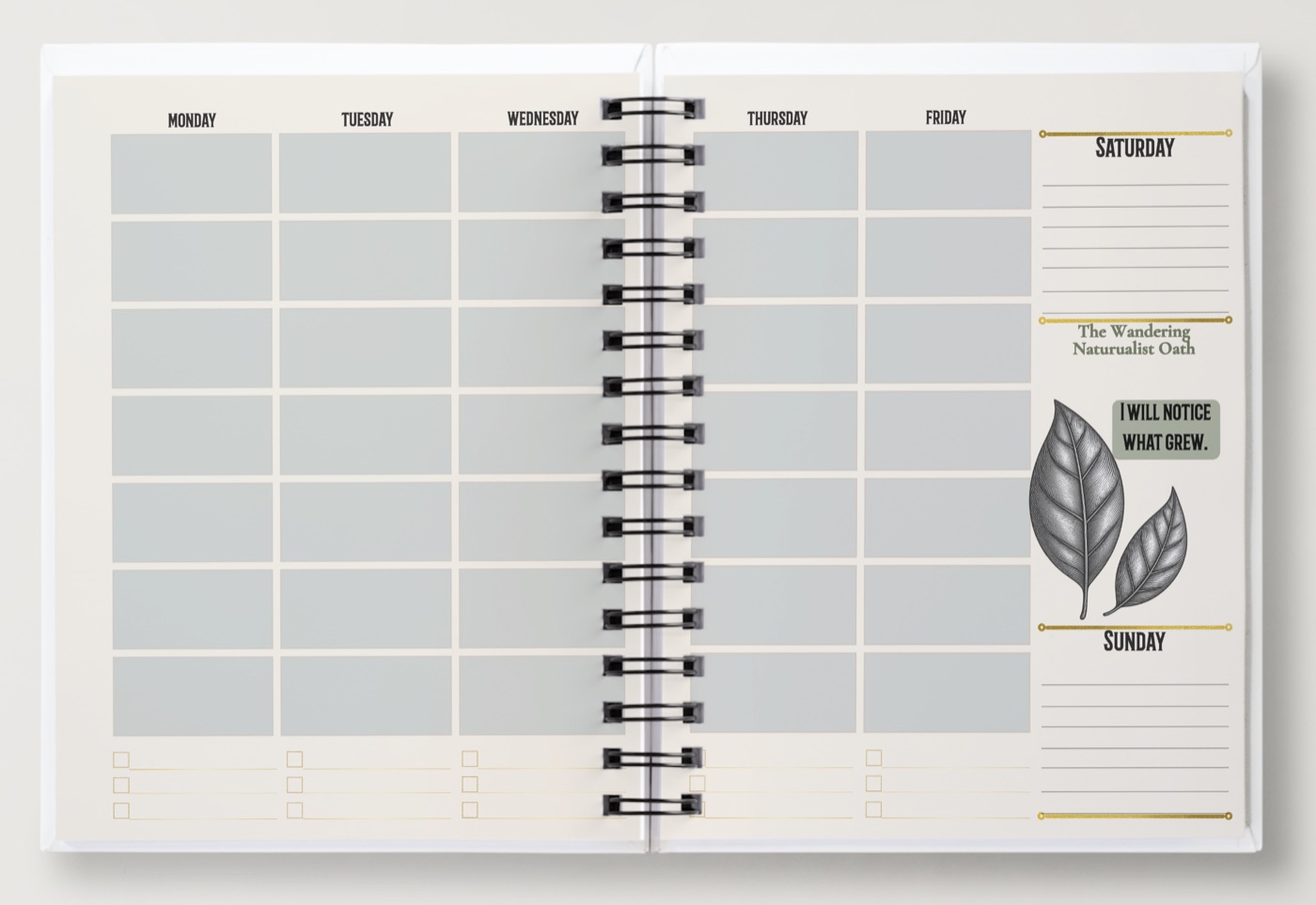Weekly spread, alternate layout